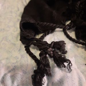 Black Floral Scarf With Fringe